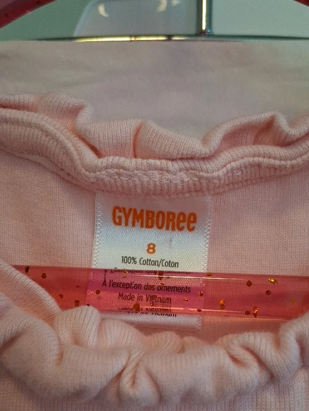 Gymboree Soft Pink Ruffle Collar Cotton Top With A Butterfly Applique.